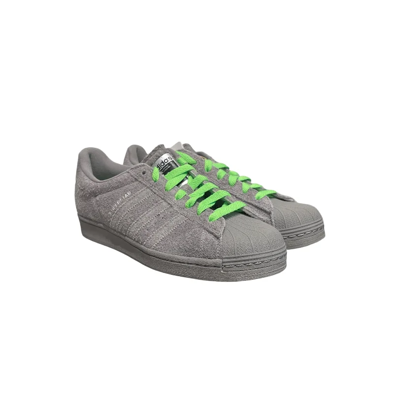 adidas/Low-Sneakers/US 9.5/Leather/GRY/green lace Superstar