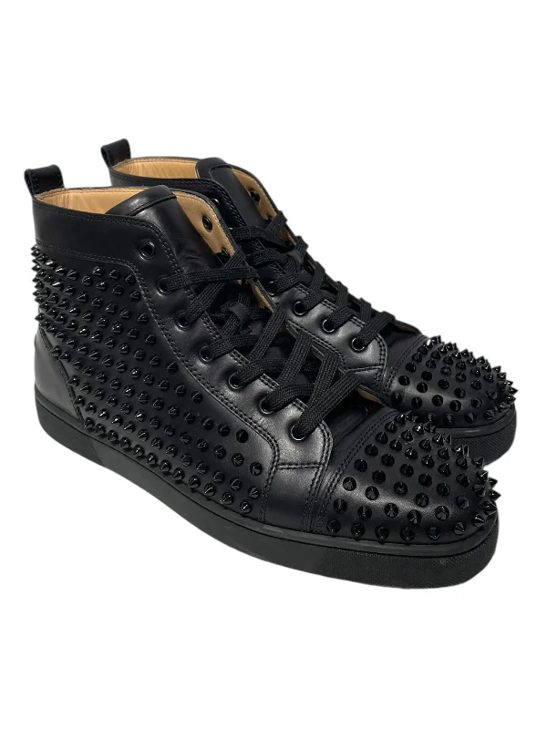 Christian Louboutin/Hi-Sneakers/US 10.5/Leather/BLK/Black Studded Red Bottoms