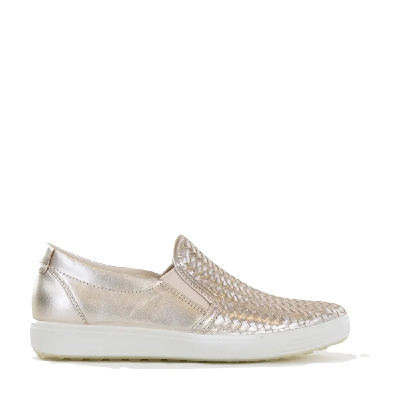 Ecco Women's Soft 7 Woven II Slip On (Pure White Gold)