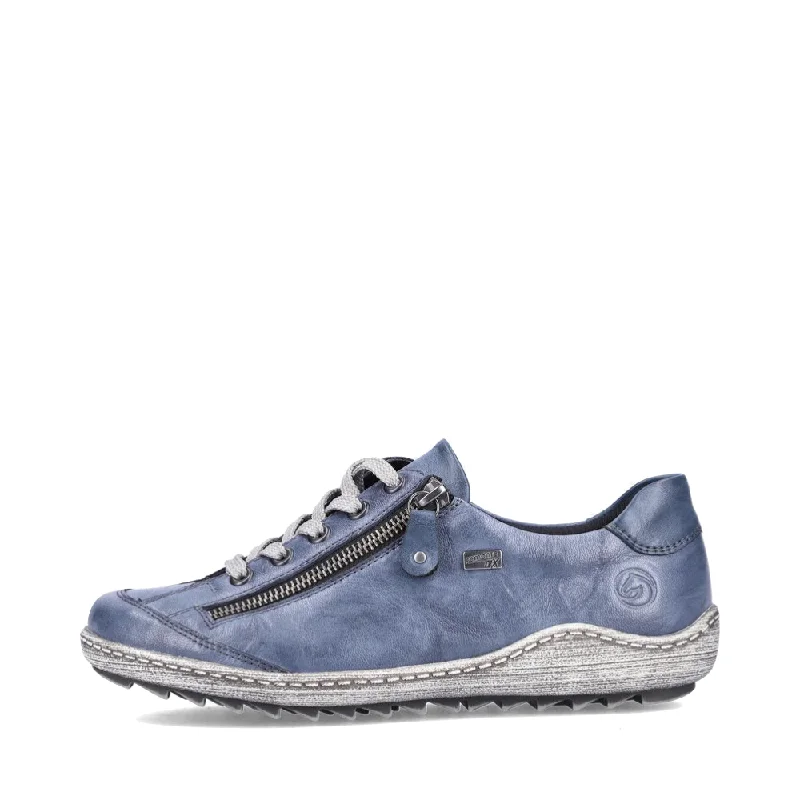 Remonte Women's Liv 02 Waterproof Side Zip Leather Lace Sneaker (Blue)