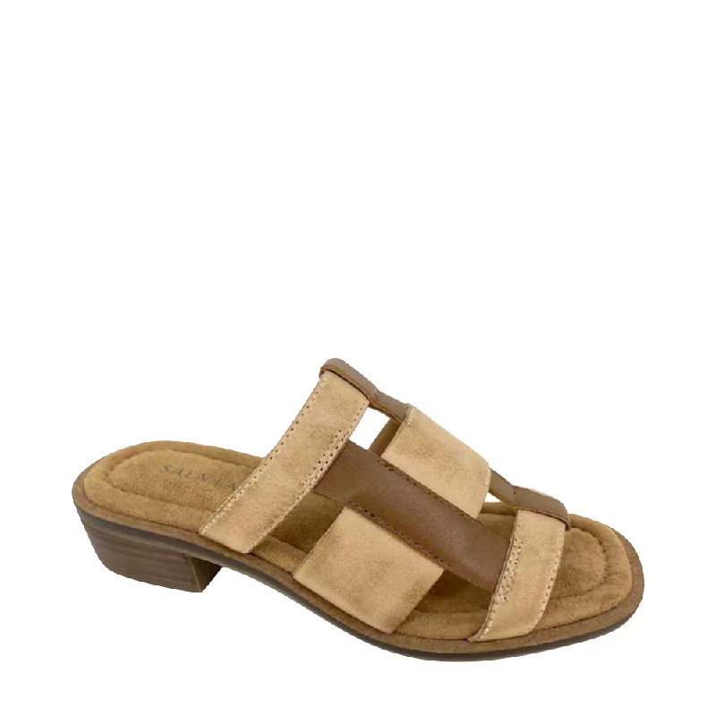 Salvia Women's Mimi Heeled Slide Sandal (Tan/Cuoio)