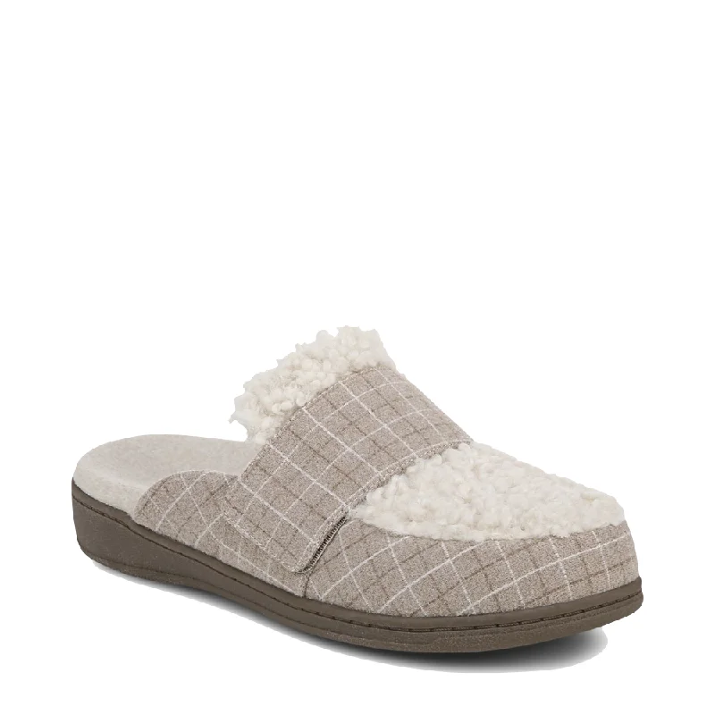 Vionic Women's Gemma II Mule Slipper in Cream Plaid