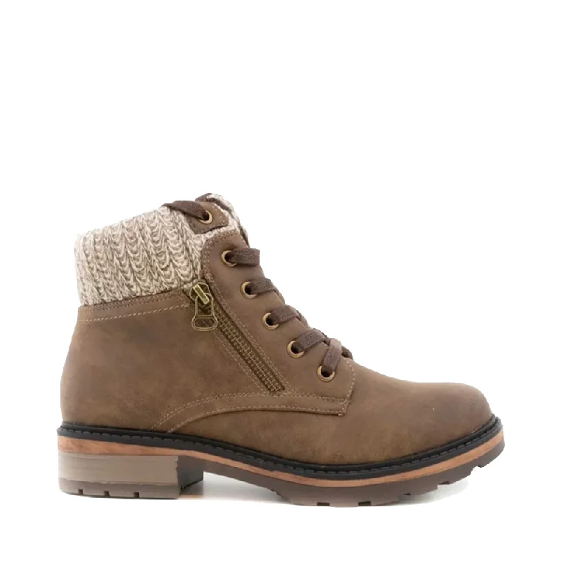 Wanderlust Women's Amy Knit Cuff Waterproof Lace Boot (Tan)